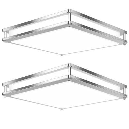13 Inch Dimmable Square LED Ceiling Lights, 2-Pack 36W Brushed Nickel Flush Mount Light Fixtures, 3200LM Super Bright 2700K-6500K Adjustable Modern Ceiling Lamps for Bedroom Kitchen Bathroom Hallway