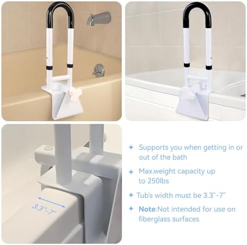 Adjustable Bathtub Grab Bars for Seniors, Tub Handle Grab Bar for Elderly Bath Support, Bathtub Safety Rail, Height and Width Adjustable