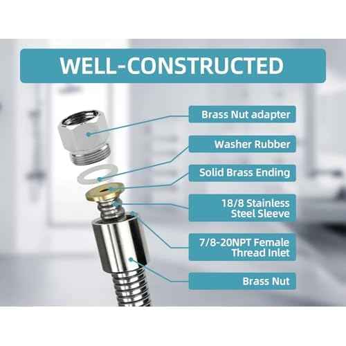 44 Inches B-0044-H Pre-Rinse Hose Replacement for T&S Brass, Commercial Kitchen Sink Spray Flexible Stainless Steel Hose with Heat Resistant Handle