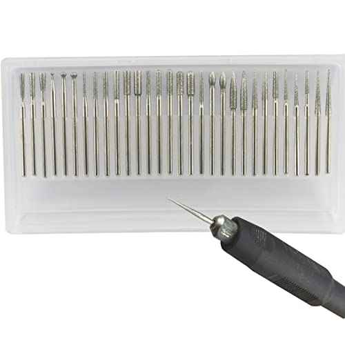 ?????? ???? 30 Pcs Diamond Burr Set, 3/32'' Shank Diamond Mounted Stone Carving Bits fits for Dremel Rotary Tools