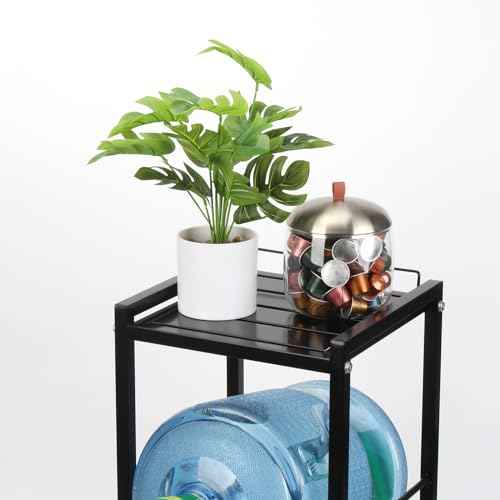 5 Gallon Water Jug Holder with Top Storage Shelve, 3 Tier Detachable Water Bottle Holder Water Cooler Jug Storage Rack, Heavy Duty Water Jug Stand Organizer for Kitchen Home Office, Black