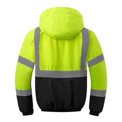 Ubon High Visibility Winter Safety Jackets for Men, Waterproof Reflective Hi Vis Construction Worker Jacket for Cold Weather