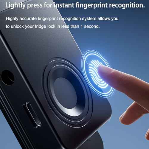 Fingerprint Fridge Lock, Refrigerator Lock with Fingerprint, for Fridge, Cabinet Locks, Drawers, Dishwasher, Toilet and Cabinet Locks Baby Proofing, 3M Adhesive No Drilling (Black)