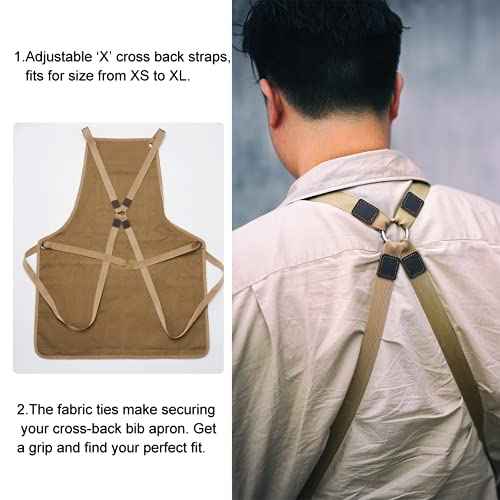 VIPERADE VAQ1 Mens Apron, Work Canvas Apron with Pockets Woodworking Aprons for Men