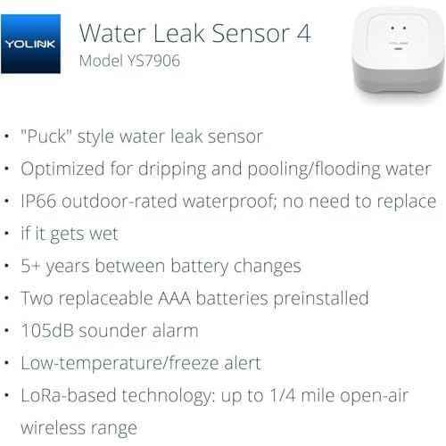 YoLink Smart Home Starter Kit: SpeakerHub & Water Leak Sensor 4 with 105dB Audio Alarm 1-Pack, SMS/Text, Email & Push Notifications, Freeze Warning, LoRa Up to 1/4 Mile Open-Air Range, w/Alexa, IFTTT