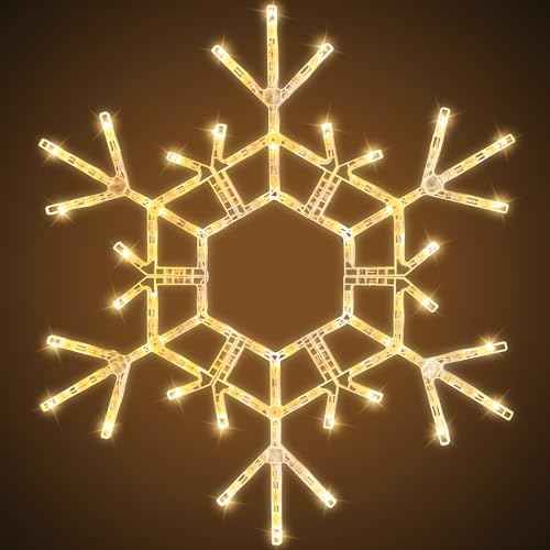Brightown Christmas Snowflake Lights Outdoor, 108 LED 36" Folding Big Snowflake Hanging Lights, Waterproof Christmas Decorations for Window, Indoor House, Porch, Eave, Pergola, Warm White