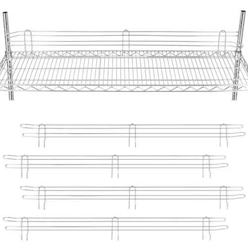 4 Pcs Chrome Wire Shelf Ledge 48" L x 4" H Wire Shelving Side Ledge Metal Shelves Accessories Pantry and Garage Storage (Silver)