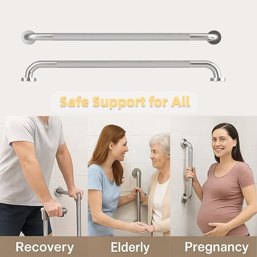 36 Inch Shower Grab Bar, Bathroom Grab Bar Handle with Anti-Slip Knurled Grip, Stainless Steel Bath Balance Bar, 1.25" Diameter Bath Safety Bar Support for Seniors Elderly Pregnant, Brushed Nickel