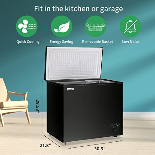 Chest Freezer WANAI 7.0 Cu.Ft Compact Chest Freezer Black Top Door Freezer with 7 Adjustable Temperature, Low Noise, Removable Basket, and Energy Saving Perfect for Home Garage Basement Kitchen or Apartment,Black
