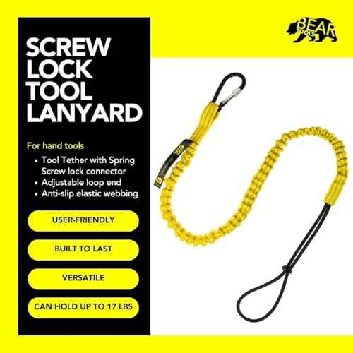 BearTOOLS Tool Lanyard with Buckle Strap ? Clip Bungee Cord ? Heavy Duty Screw Locking Connector ? Fall Protection and Safety ? Adjustable Loop End ? Tough Tether ? Construction - 0923YS (3 Pack)