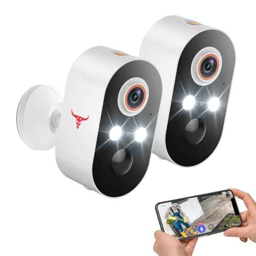 1080p Wireless Security Camera, 2.4GHz Wi-Fi Only, Color Night Vision, AI Human Detection, PIR Motion Detection, 2-Way Talk, Outdoor Surveillance Bullet Cam, No Solar Panel Included (2 Pack)