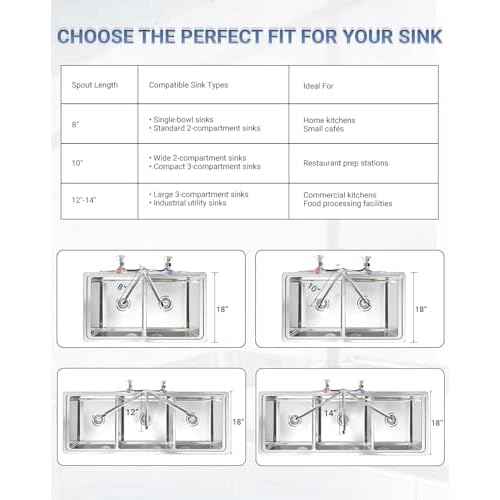 Commercial Kitchen Faucet 8 Inch Center Wall Mount Commercial Sink Faucet with 8 Inch Swivel Spout 2 Dual Handle Laundry & Utility Room Sink Faucets Restaurant Industrial Chrome Mixer Tap