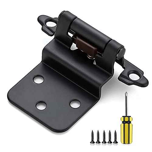 Ravinte 50Pack 25Pairs 3/8inch Inset Cabinet Door Hinges Kitchen Cabinet Hinges Black Semi-Concealed Hinges Face Mount Cabinet Hardware Self-Closing Cabinet Hinges with Door Bumpers&Screwdriver