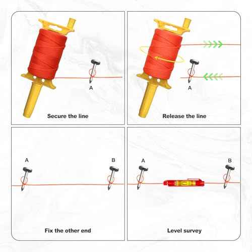 Mason Line String with Handle, #18 540 FT Braided Construction Nylon String Line, String Line Reel with 5 Built-in Levels for DIY and Gardening Work