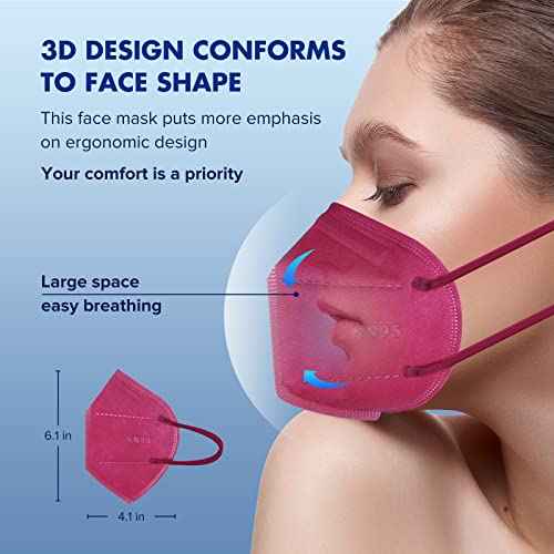 KN95 Red Face Mask 20PCS, 5-Ply Cup Dust Masks Filtration Efficiency ¡Ã95% Individually Packaged Particulate Respirators Breathable Colour Adult Mask¡¦