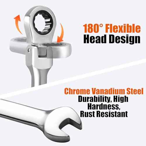 9/16 Inch Ratchet Wrench Imperial, Flex Head Combination Wrench 72-Teeth 12 Point Box End Wrench Spanner, Chrome Vanadium Steel
