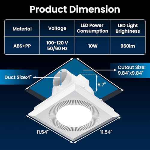 Hon&Guan Bathroom Exhaust Fan with Light, Upgraded Quiet Square Bathroom Vent Fan with Adjustable LED Light 3000K/4500K/6500K, 110 CFM, 1.0 Sones, Exhaust Fan with Light for Home Bath Hotel