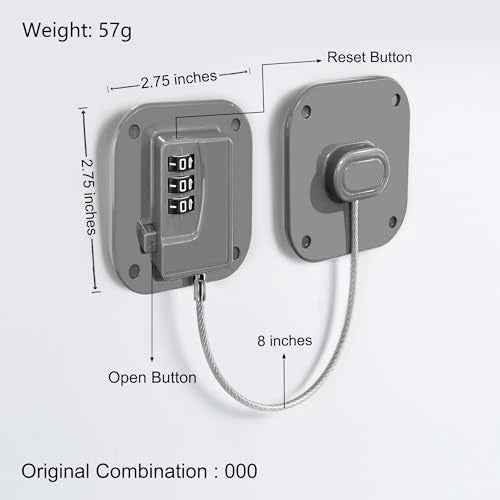Refrigerator Lock, Heavy Duty Fridge Lock, Combination Lock for Refrigerator Cabinets, Drawers, Safety, Easy Install No Keys Needed (Grey-4Pack)