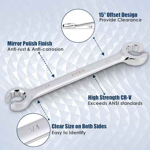 12-Point Flare Nut Wrench Set Metric & SAE, 8mm-19mm & 1/4"-7/8", 11PCS Offset Line Wrench Set for Brake, Fuel and Tubing, CR-V Steel, Double Open End with Organizer Pouch for Removing Nuts