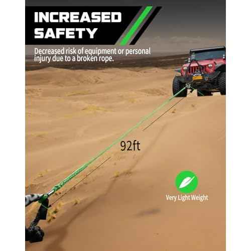 DAYDOOR Winch Rope Extension, 3/8'' x 92ft Synthetic Winch Extension Rope, 26,500 Lbs Winch Extension Line for Off Road Vehicle ATV UTV SUV Jeep(Green)