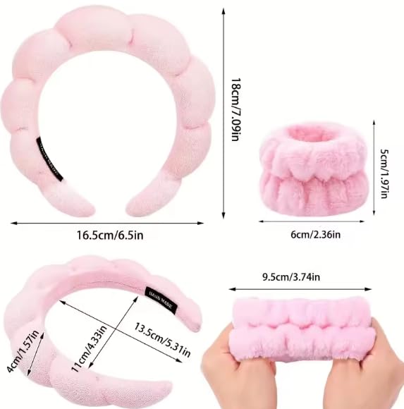 Spa Headband, Wrist Towels for Washing Face Soft Sponge Headbands for Women, Headband for Washing face with Wrist Strap, Hair Accessories for Skincare, Hair Accessories Headwear