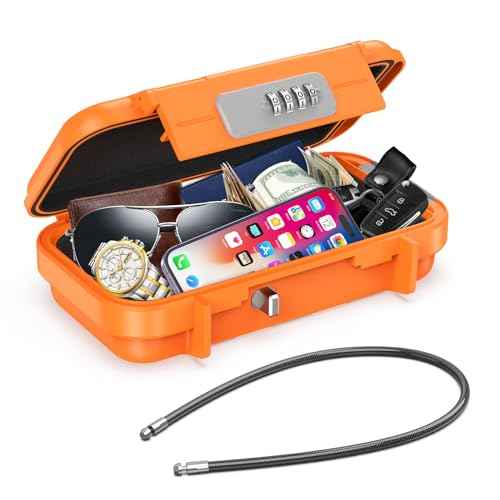 AMIR Portable Combination Lock Box, Security Case Lock Box with Code, Waterproof Anti-Theft Mini Travel Safe Box with Removable Chain, Portable Lock Box for Dorm Beach Hotel