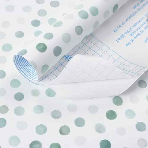 Dimoon 17.3''x78.7'' Peel and Stick Wallpaper Blue Green Boho Contact Paper Modern Polka Dot White Wallpaper Removable Self Adhesive Wall Paper Renter Friendly Bathroom Kitchen Vinyl Roll