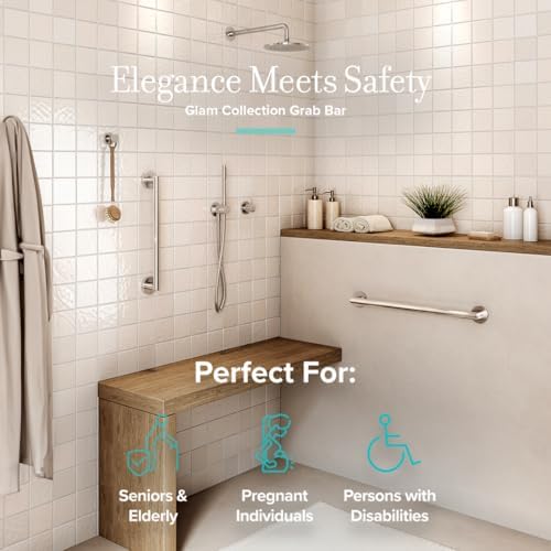 Gatco 974 Glam Wall Mounted 24" Grab Bar, Satin Nickel/ADA Compliant Safety Grab Bar for Bathroom