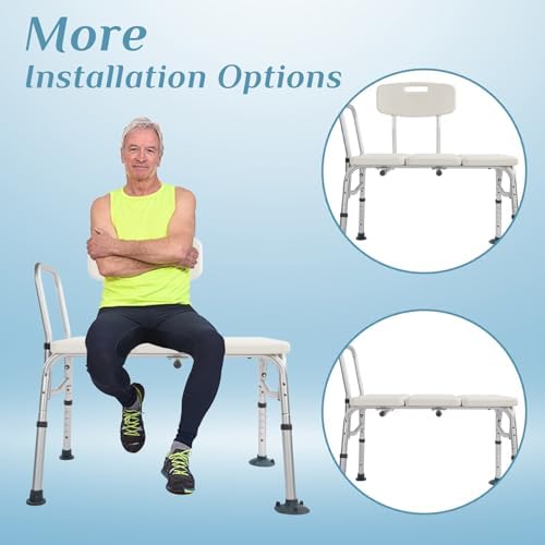 Winado Tub Transfer Bench for Bathtub with Backrest & Armrest, Supports up to 330 lbs Aluminium Alloy Bath Chair, White