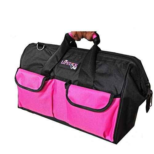 18-Inch Multi-Purpose Zip-Top Pink Storage Wide Mouth Tool Bag Organizer. Great for Home Improvement/Contractors Tools. Heavy Duty Storage Pockets and Shoulder Strap.