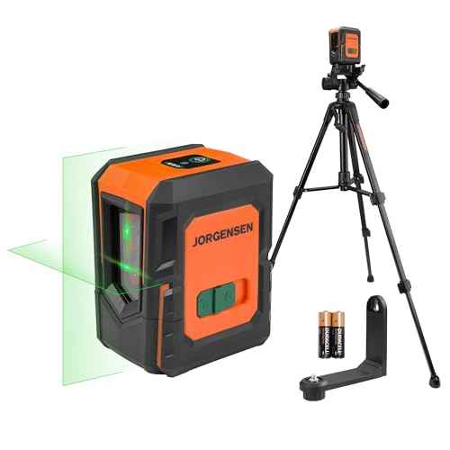 JORGENSEN Laser Level with Tripod, 100 FT Dual Modules Self Leveling Cross Line Laser Leveler Tool with 360¡Æ Magnetic Base, Green Laser Level for Picture Hanging, Tile, Home Renovation, Indoor Project