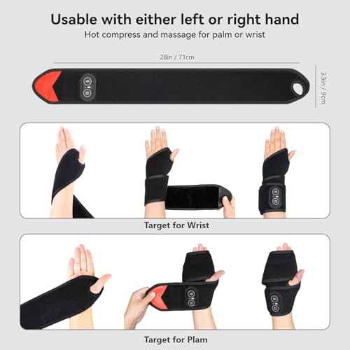 Yabuu Cordless Wrist Hand Heating Pad Massage for Carpal Tunnel With 3000mAh Battery,Hand Arthritis,Wrist Pain Relief,Heat Wrap Pad,Vibration and Adjustable Heat Settings Hot Therapy Gifts for Mom/Dad
