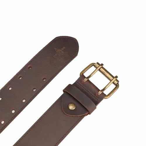 Tourbn Tourbon Leather Workshop Tool Work Belt 2'' Wide with Double Prong Tongue Roller Buckle 48 inch, Brown Black, 136.5*6.5cm