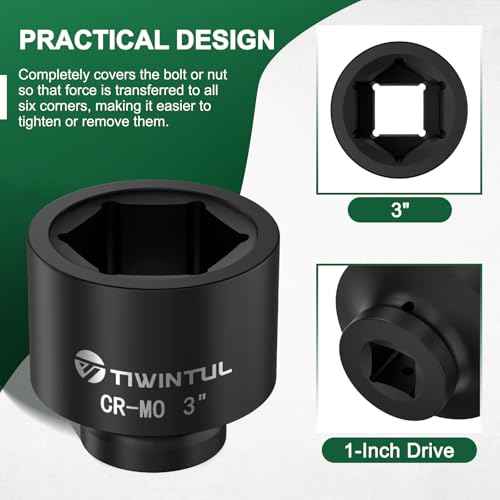 3" Impact Socket 1" Drive, 6 Point Design, CR-MO Large Impact Socket, ANSI Certified, Heavy Duty Socket 1 Inch Drive for Fleet, Oilfield, Construction & Industrial Repair