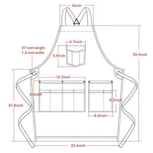 Jeanerlor - Mens Woodworking Hairdresser Tool Apron with Pockets for Welding Men - Aprons Cobbler Cross Straps & Adjustable L to XXL (Blue) Plus Size