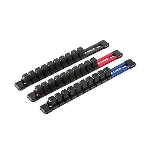 ARES 70345-3-Piece 1/2-Inch Drive Aluminum Socket Organizer Set - Store up to 10 Sockets on Each Rail and Keep Your Tool Box Organized