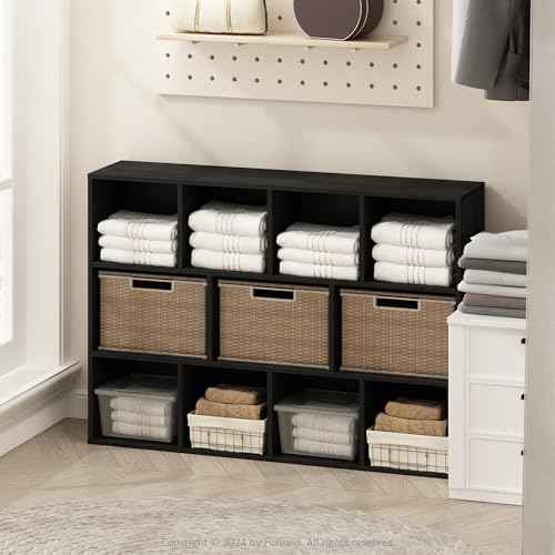 Furinno Reed Closet Organizers and Storage, 11-Cube Closet Organizer, Open Shelf Closet Storage, for Wardrobe, Bedroom, Living Room, Blackwood