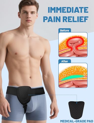 Hernia Belts for Men Inguinal, Hernia Belt for Women, Inguinal Hernia Support for Left or Right Side, Comfortable Adjustable Waist Strap with Removable Compression Pads, White