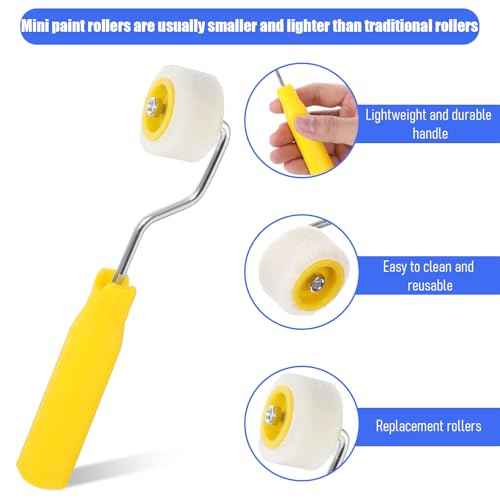 4/5 inch Mini Paint Rollers Foam Paint Roller Small Fine Finish Paint Roller Kit mall Sponge Paint Roller for Corner, Extra Small Paint Wool Brushes, Tiny Painting Tool (2 Pack)