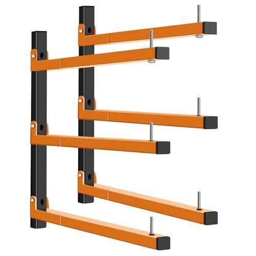 Lumber Rack Wall Mount, Heavy Duty Wood Storage Racks, 3-Level System Garage Shelving, 380 Lbs Capacity Organizer Shelves, Folding Orange Brackets, 2 Pack Hanging Metal Shelf for Indoor and Outdoor