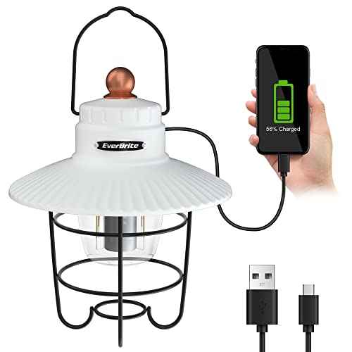 EverBrite LED Camping Lantern, USB C Rechargeable Lantern with 3 Light Modes, Vintage Outdoor Lanterns with Power Bank Function for Power Outages, Hurricane, Emergency, Fishing