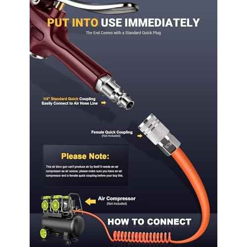 JASTIND Retro Red Air Blow Gun with Silicone Guard Air Nozzle, Stainless Steel Air Blower Gun with Angle Bent Jet Extension, Pneumatic Air Gun Dust Cleaning Tool for Air Compressor Accessories