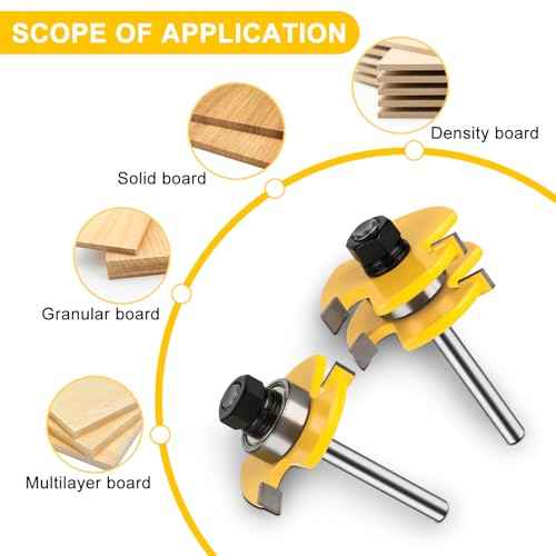 Tongue and Groove Router Bit Set 1/4 Inch Shank, UTRUSTTO 2 Pieces 1/4" Router Bits 3 Teeth Adjustable T Shape Wood Milling Cutter Woodworking Tool