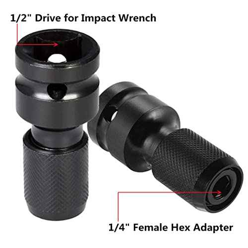 2 Pcs Drill Socket Adapter - 1/2 Inch Square Drive to 1/4 Inch Hex Shank Impact Wrench Adapter with Quick Release Chuck Converter for Impact Ratchet Wrench and Screwdriver Bit Holding Socket