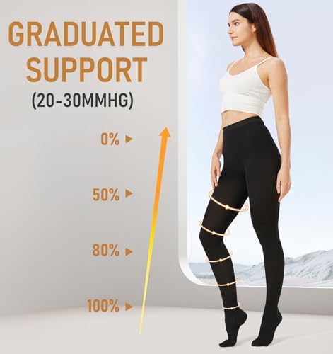 NURCOM Medical Compression Pantyhose for Women Men, 20-30 mmHg Graduated Support Tights, Closed Toe Compression Leggings