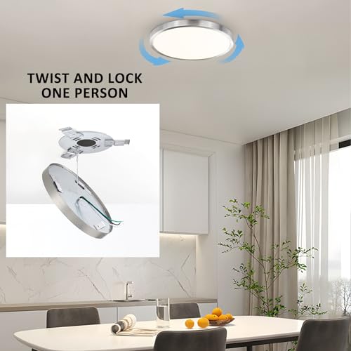 Flush Mount Ceiling Light Fixture, 14 Inch LED Modern Kitchen Light, Slim Dimmable Brushed Nickel Flush Mount Light for Low Ceiling, Laundry, Hallway, Metal and Glass Lighting, 26W, 3000K