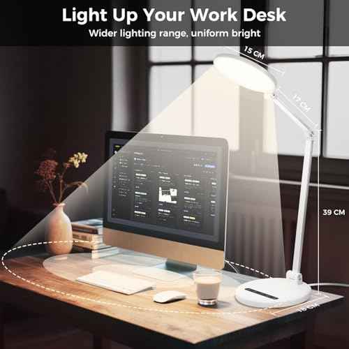 LED Desk Lamp for Home Office, Eye-Caring Desk Light for Video Call, Dimmable 3 Color Temperature 10 Brightness Computer Light, Led Desk Light, Memory & Timer Func, Adjustable Flexible Swing Arm