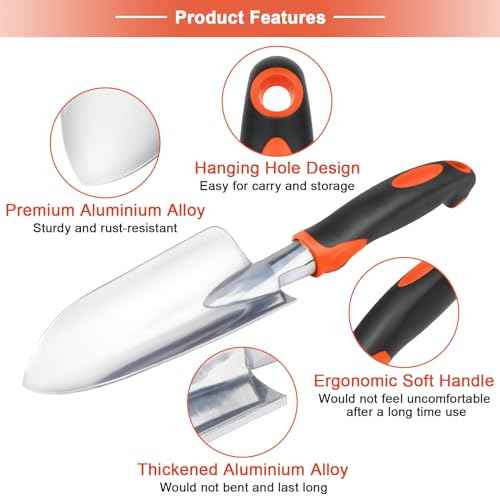 Garden Tool Set, 2 Pack Heavy Duty Gardening Tools Set Include Garden Shovel and Hand Rake Claw Tool with Ergonomic Handle, Small Gardening Hand Tools for Digging Weeding Planting Transplanting