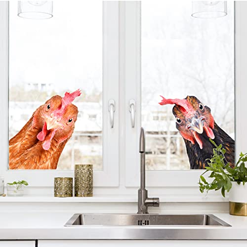Chicken Wall Decals - Peel & Stick Chicken Heads & Car Stickers - Funny Wall Decals for Kids, Kitchen, Bedroom, Playroom, Game Room, Farm, Barn