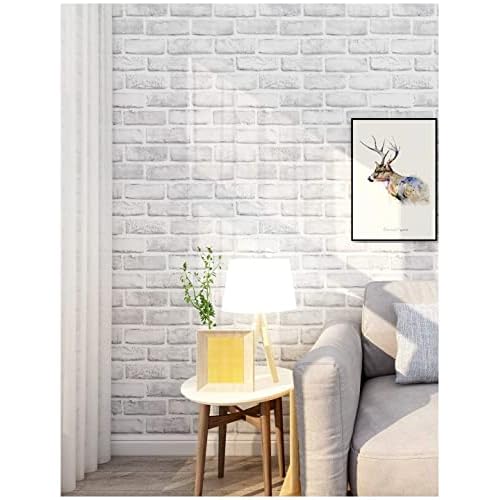 White Brick Peel and Stick Wallpaper Self-Adhesive Removable Contact Paper for Dorm Room Fire Place Accent Wall Decor 17.5x118in